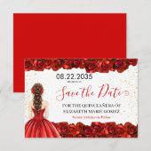Red Rose Quinceañera Save the Date Card (Voorkant / Achterkant)