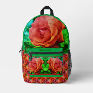 Red Rose Raindrops Flower Abstract gepersonaliseer Bedrukte Rugzak