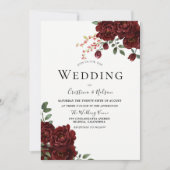 Red Rose Romantic Floral Wedding Invitation Kaart (Voorkant)