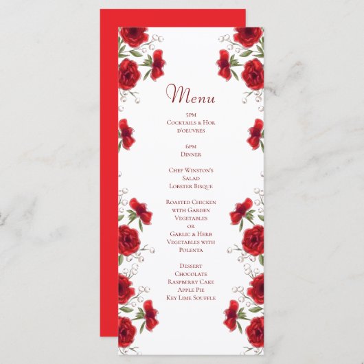 Red Rose Romantic Wedding Menus (Devant / Derrière)
