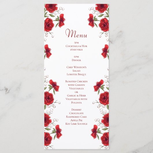Red Rose Romantic Wedding Menus (Devant)