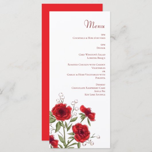 Red Rose Romantic Wedding Menus (Devant / Derrière)