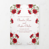 Red Rose Romantic Wedding Programs Drieluik Programma (Cover)