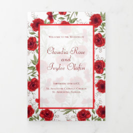 Red Rose Romantic Wedding Programs Drieluik Programma