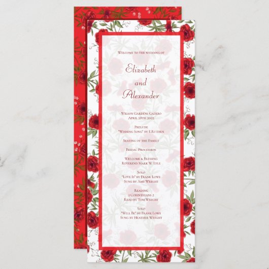 Red Rose Romantic Wedding Programs Menu (Voorkant / Achterkant)