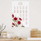 Red Rose Romantic Wedding Seating Chart Poster (Keuken)