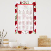 Red Rose Romantic Wedding Seating Chart Poster (Keuken)