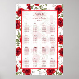 Red Rose Romantic Wedding Seating Chart Poster