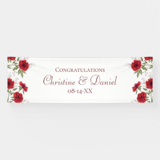 Red Rose Romantic Wedding Spandoek (Horizontaal)