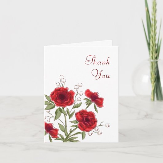Red Rose Romantic Wedding Thank You Cards (Voorkant)