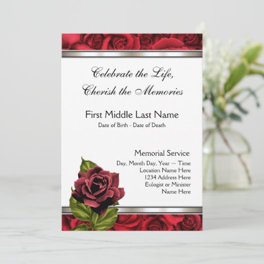 Red Rose rouwt om begrafenis Kaart (Staand voorkant)