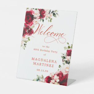 Red Rose Roze Pioen 60e Verjaardag Welkom Reclamebord Met Voetstuk