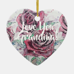 Red Rose rozen Floral Love You Grandma Decoration Keramisch Ornament