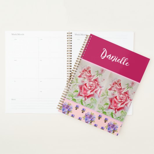 Red Rose Rozen Waterverf Aanpasbare Roze Shabby Planner (Display)