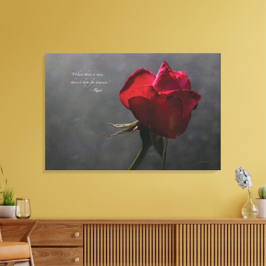 Red Rose, Rumi quote, 36" x 24" - GROOT Canvas Afdruk (Insitu (Woonkamer))