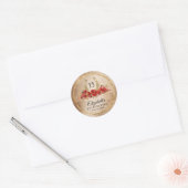Red Rose Rustic Gold Hoefijzer Sjabloon Verjaardag Ronde Sticker (Envelop)