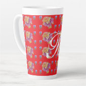 Red Rose Shabby Chic Roos Pattern Initiaal Latte Mok (Linkerhoek)