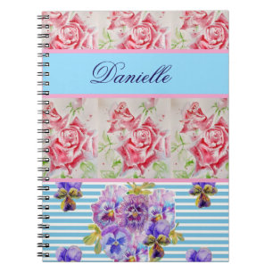 Red Rose Shabby Chic Waterverf Rozen Pink Blue Notitieboek