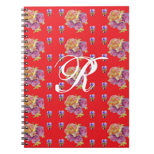 Red Rose Shabby Floral Initial Journal Carnet (Devant)