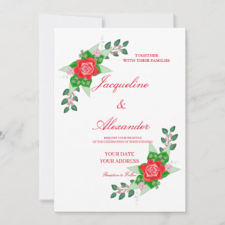Red Rose Simple Wedding Theme Uitnodiging