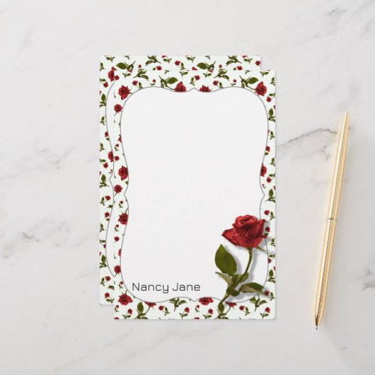 Red Rose & Stem - Floral Photography Pattern Briefpapier (Voorkant / Achterkant in situ)