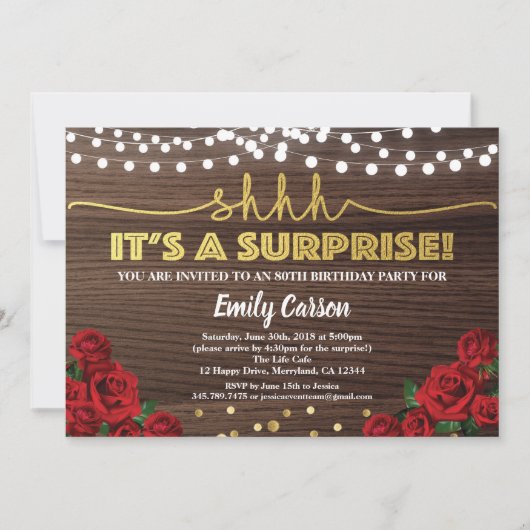 Red rose surprise 80e anniversaire invitation fête (Devant)
