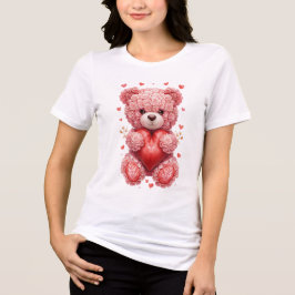 “Red Rose Teddy Bear – Cute Valentine Gift for Her Tri-Blend Shirt