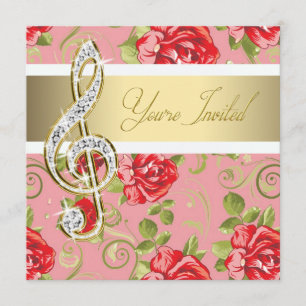 Red Rose Treble Clef Considérant Invitation