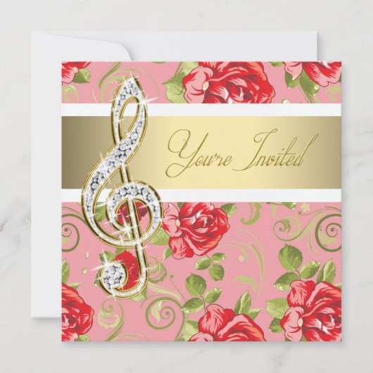 Red Rose Treble Clef Kaart (Voorkant)