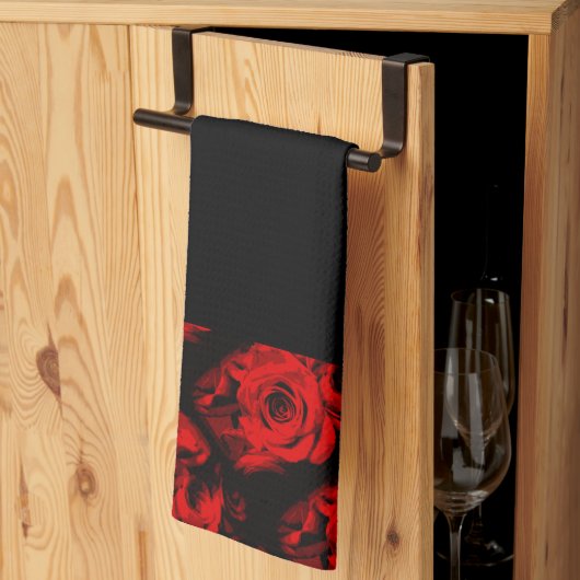 Red Rose Trim op Black Hand of Kitchen Towel Theedoek (Derde Gevouwen)