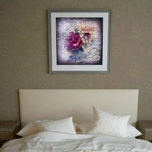Red Rose Victoriaans Floral Grunge Poster