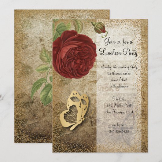 Red Rose Vintage Garden Party | Invitation (Devant / Derrière)