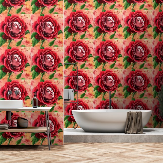 Red Rose Vrouw Kunst Schilderen Behang (Badkamer)