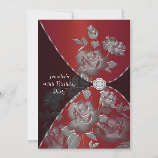 Red Rose Vrouwen 40ste verjaardag Uitnodiging (Voorkant)