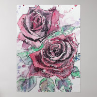 Red Rose Watercolor art Rose Nature Garden Poster