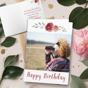 Red Rose Waterverf Birthday Foto Floral Kaart