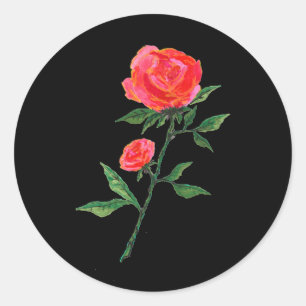 Red Rose Waterverf Black Ronde Sticker