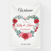 Red Rose Waterverf Heart Wedding Spandoek (Verticaal)