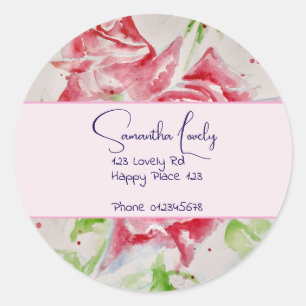 Red Rose Waterverf Rozen Happy Birthday Square St Ronde Sticker