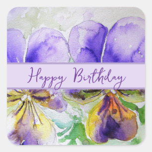 Red Rose Waterverf Rozen Happy Birthday Vierkante Sticker