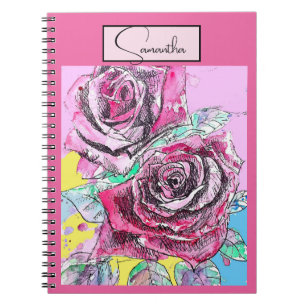 Red Rose Waterverf Rozen Roze iPad Smart Hoesje Notitieboek