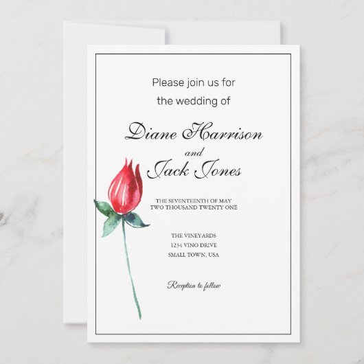 Red Rose Waterverf Stem bruiloft uitnodigingen (Voorkant)