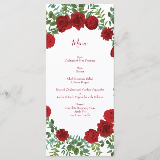Red Rose Wedding Elegant Classic Menu (Voorkant)