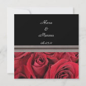 Red Rose Wedding Invitation w Grey Ribbon Acceptes Kaart (Achterkant)