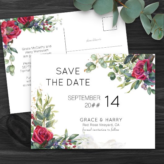Red Rose Wedding Save the Date Aankondigingskaart