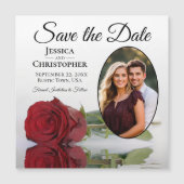 Red Rose Wedding Save the Date Oval Photo Magnet (Voorkant)