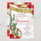 Red Rose Western Charra Mis Quince Invitation (Devant / Derrière)