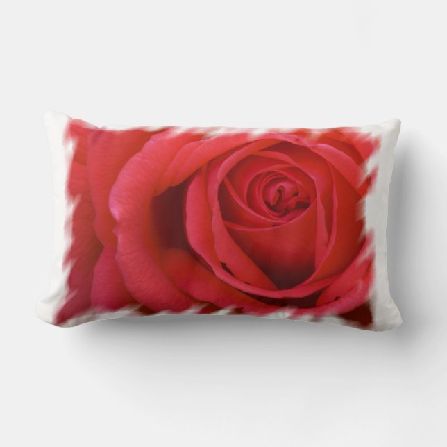 Red Rose White Border Lumbar Kussen (Voorkant)