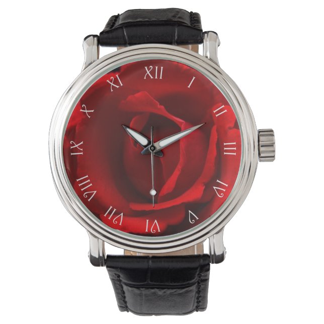 Red Rose White Script Roman Numbers Mannen arc2 Horloge (Voorkant)