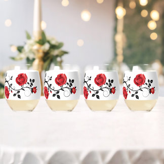 Red rose wijnglas zonder voet